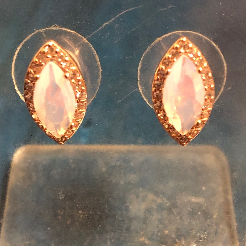 Marquise Pink Opal Halo Stud Earrings - Gold over Sterling Silver